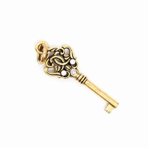 Beaucoup Designs Aimez Key Charm with rhinestones 14K gold plated Made in USA