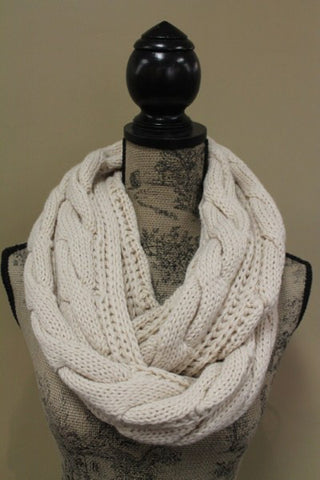 Acrylic Ivory or Black Cable Long Infinity Scarf Snuggly Warm Fashion Trend