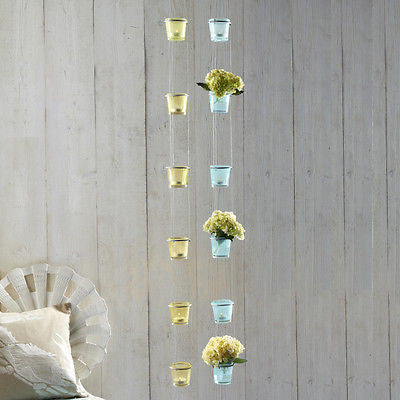 Stringed set of 6 Hanging Tealights Glass Holders in Seafoam green or Turquoise