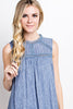 Washed Crinkle Lace Neck Sleeveless Dusty Blue Dress or Tunic Top
