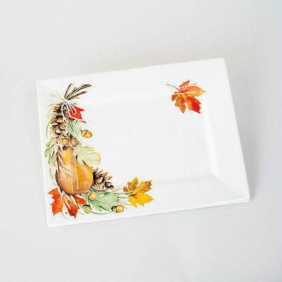 Mary Lake Thompson Fall Leaves Harvest Thanksgiving Ceramic Serving Platter NEW HY0076