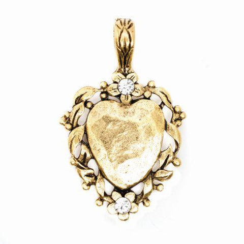 Beaucoup Designs Aimez Floral Large Heart Charm with rhinestone 14 kt gold plated Made in USA