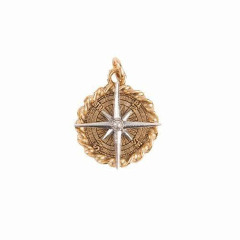 Beaucoup Designs Aimez Two Tone Compass Charm 14 kt & Sterling Silver plated Made in USA