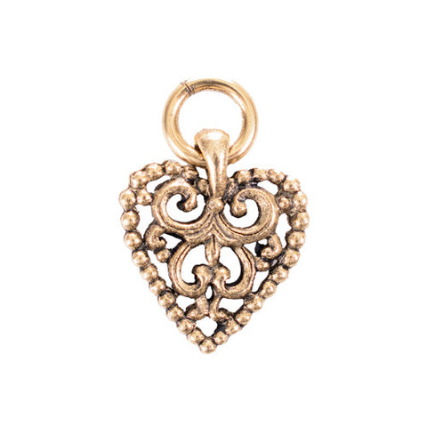 Open Scrolled Heart Charm for Bracelet 14k gold or SS plated Made in USA