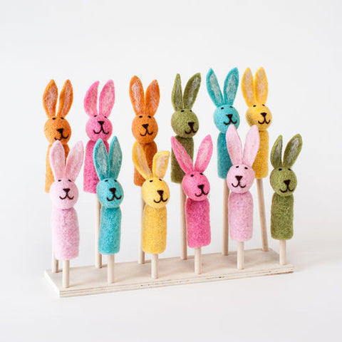 Felted Wool Easter Bunny Finger Puppets Set Of 6 Pastel Colors